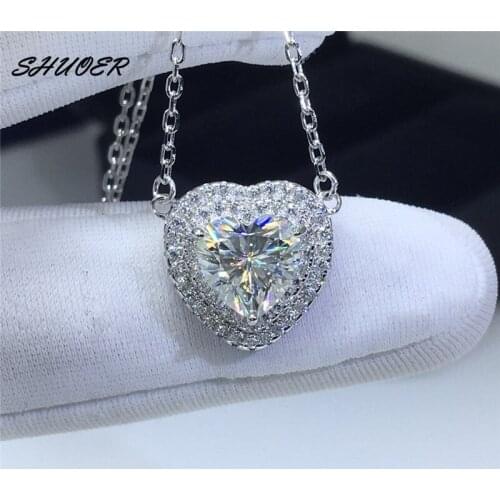 Women Classic 925 Sterling Silver 2 Carat Brilliant Cut Pass Diamond Tester D Color Moissanite Heart Wedding Pendant Necklace