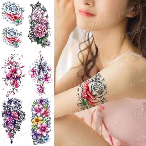Rose Translations For Children Temporary Tattoo Stickers Sexy Female Waterproof Tattoos Body Art Arm Realistic Fake Tattoo Women