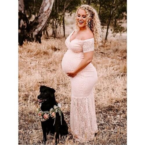 Maternity Short Sleeves Gown Maxi Photography Dresses Women Elegant Off Shoulder Lace Mermaid Pregnancy Dress Sexy Photo Shoot