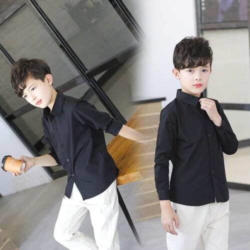 2019 New Boys Shirts Brand Gentle boys Cotton Long Sleeve black Shirts Boys Wedding Party Handsome Clothes