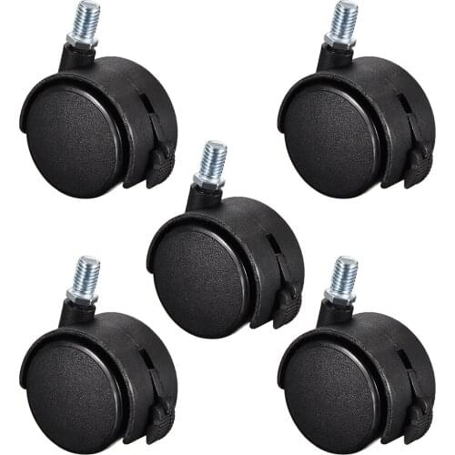 Uxcell Furniture Casters 2 Inch Nylon M10 x 15mm Threaded Stem Swivel Caster Wheels w Brake, 38lb Capacity Each Wheel, 5 Pcs