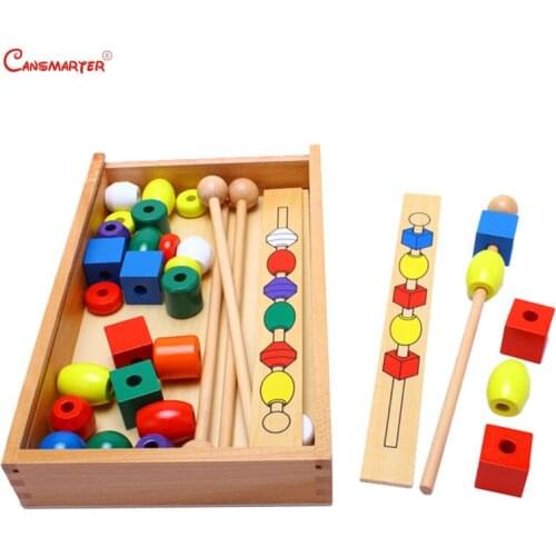 Colorful Wooden Beads Montessori Sensory Educational Toys With Box Preschool Toy Learning Geometric Shape Practice Game SE044-3