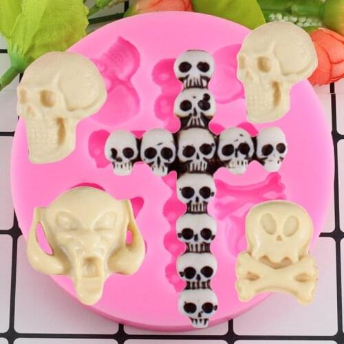 Halloween Skull Head Cross Silicone Mold Cupcake Fondant Cake Decorating Tools Chocolate Gumpaste Polymer Clay Candy Resin Molds