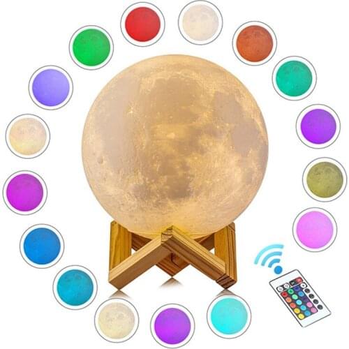 LED Night Light 3D Print Moon Lamp Rechargeable Color Change Touch Sensor Moon Lamps Table Lamp for Home Childrens Gift