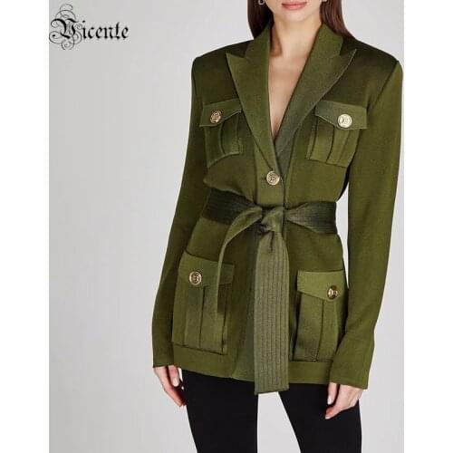 VC Womens Dress Celebrity Party Cocktail Party Dress Army Green Pocket Button Belt Design Bandage Dress