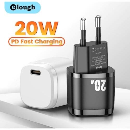 Elough 20W Mobile Phone Charger PD Quick Charge QC4.0 Fast Charge Charger For iPhone 12 11 Pro Xiaomi Samsung iPad USB C Charger