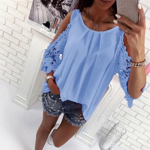 Ladies Blouse Fashion Womens Off Shoulder Tops Blouse Shirts Summer Hot Hollow Out Short Sleeve Shirt Boho Tunic Tops