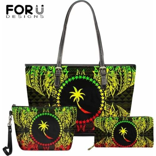 FORUDESIGNS Vintage Women Handbag and Purse Set 3Pcs Chuuk Polynesian Tribal Color Pattern Casual Female Shoulder Tote Bag New