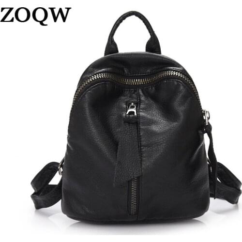ZOQW Mochila FemininaTravel Backpack Soft PU Leather Backpacks Black Waterproof Mini Backpack Women Simple Casual Bagpack WXF027