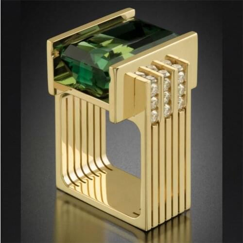 DIWENFU Real 14K Yellow Gold Emerald Jewelry Ring for Women Rectangel Green Topaz Anillos Bizuteria Gemstone 14K Gold Ring Box