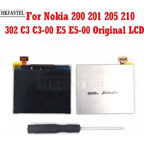 HKFASTEL Original LCD Display For Nokia Asha 200 201 205 210 302 C3 C3-00 E5 E5-00 Replacement Screen Display with tool