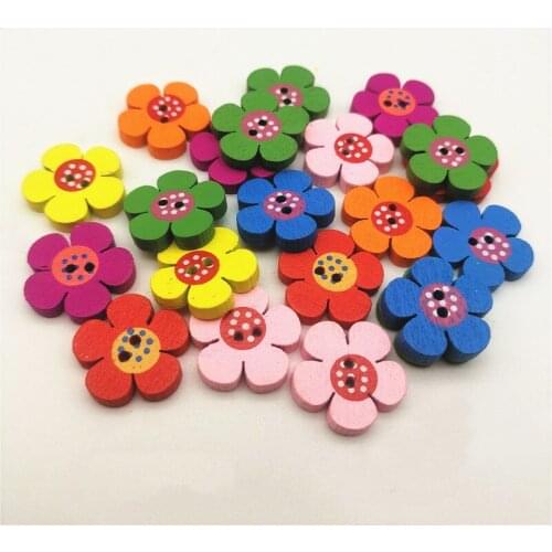 1000pcs 20mm Wood Flower Multi Mixed Buttons 2 Holes DIY Novelty Crafts Sewing Embellishments For Cardmaking Scrapbooking