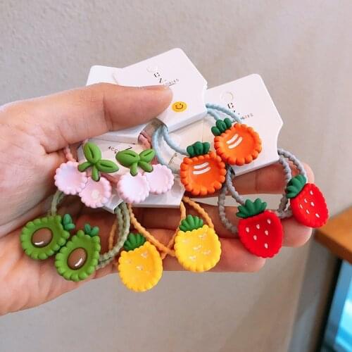 2PCS New Cute Fruit Pineapple Avocado Princess Headwear Kids Elastic Hair Bands Children Ropes Girls Accessories Baby Headdress