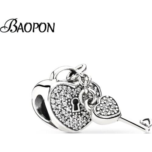 2Pcs/lot Love Key Lock Charm Beads Pendant Fits Original Brand Charm Braeclet Necklace For Women Fashion DIY Jewelry Making