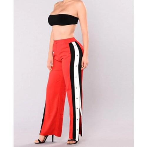 6 Styles New Arrival Women Cut off Split Side Long Pants Fashion Buttons Wide Leg Jogger Pants Fashion Casual Trousers
