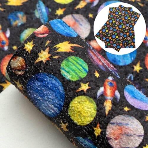 David accessories 20*33cm Space Planet Faux Synthetic Leather Fabric for Bows Bags Wallte DIY in Craft Bow-knot,1Yc14170