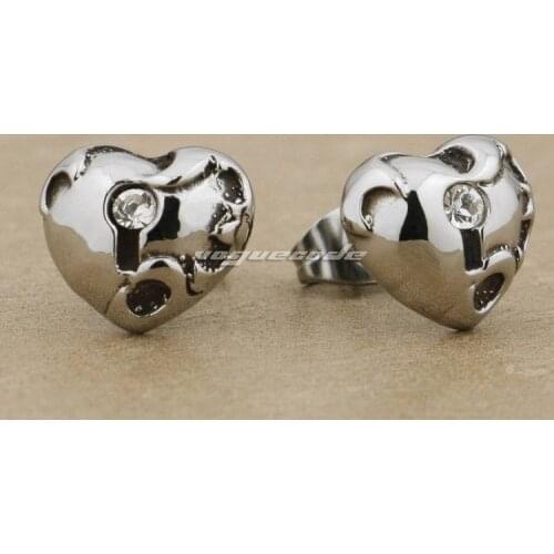 White CZ Stone Heart 316L Stainless Steel Fashion Stud earrings 4X023(2 Pieces)