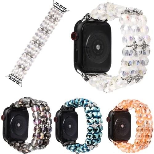 Jewelry Bracelet Watch Band for Apple Watch 40mm 38mm 42mm 44mm Strap Bling Agate Beads Belt for iWatch Series 1 2 3 4 5 6 SE