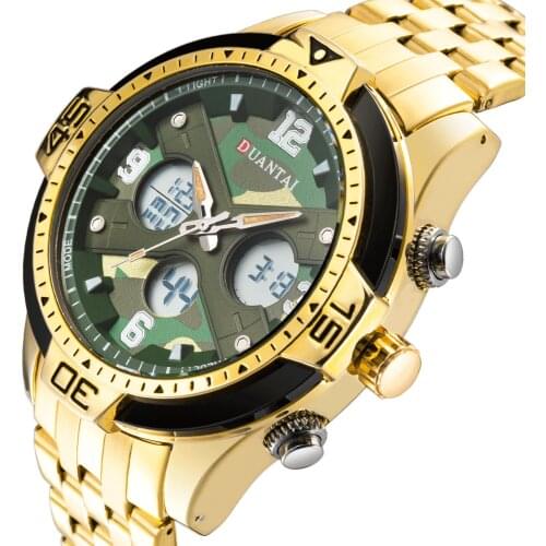 Duantai Steel Belt Multifunctional Double Movement Mens Watch Electronic Watch Sports Watch Waterproof Luminous Quartz Watch