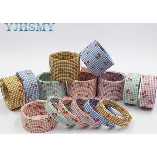 L-20918-978Multi-size 5YPlaid cherry clothDouble-sided Ribbon, Diy Handmade Bow Hair Ornament ribbon Fabric webbing