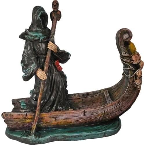 Halloween Props Haunted House Decoration Luminous Reaper Punting Resin Statue Garden Statue Underworld Ferryman Glowing Ornament