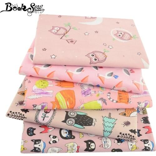 Booksew Cat Owl Cute Cartoon Printed Twill Cotton Fabric for Apparel Sewing Cloth Quilting Home Textile Needlework Handicrafts