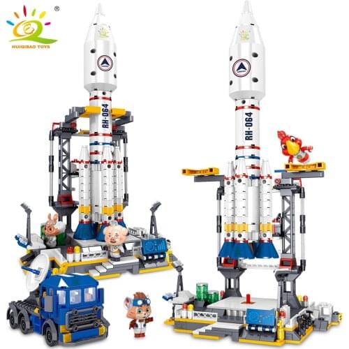 HUIQIBAO 644pcs Deep Space Rocket Launch Control Building Blocks City universe Astronaut Shuttle satellite Bricks Children toys