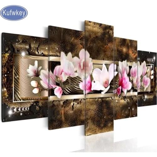 Kufwkey Multi-pictures Diamond painting cross stitch 5d DIY Square/round,Mosaic,Magnolia flower Diamond Embroidery full display
