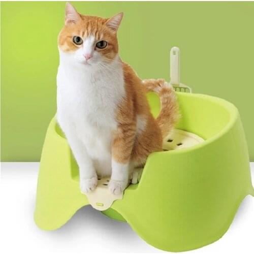 Squat Cat Litter Box Send Sand Shovel Open Cat Litter Box Supplies Toilet Shit Bedpan VOW Pets Practical Squatting Cat Bedpan