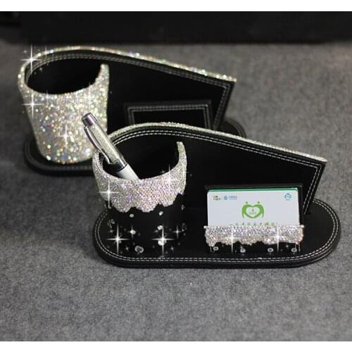 Creative Fashion Diamond Rhinestone Pen Holder Business Card Holder Set Office Desktop Supplies Ornaments Organizer Storage Box