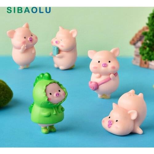 7pcs Cute Pig Milk Watermelon Figurine Animal Model DIY Home Decor Miniature Fairy Garden Decoration Accessories Modern Statue