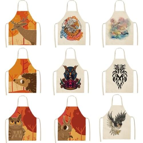 Cute Cartoon Printed Women Kitchen Aprons Waterproof Cooking oil-proof Cotton Linen Antifouling Chef Apron Cleaning 68*55cm 131