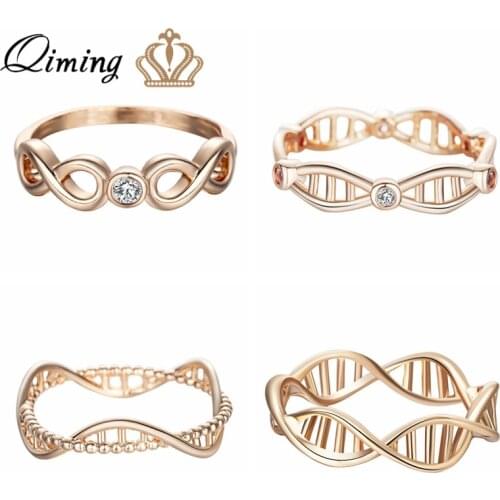 Minimalist DNA Ring Womens Biology Molecule Science Jewelry CZ Zircon Crystal Gold fashion Infinity Rings Ladies Fashion Gift