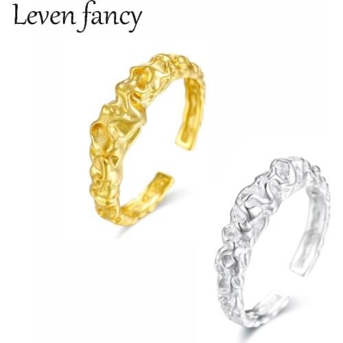Fashion Irregular Concave Convex 925 Sterling Silver Opening Adjustable Ring for Women Gold Silver Tinfoil Paper Pattern Ring
