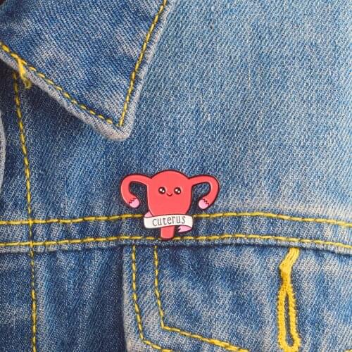 Cartoon Female Cuterus brooch Cute Female Uterus Feminism Enamel Pin Denim Coat Medical Badge Feminist and Nurse Doctor Gifts