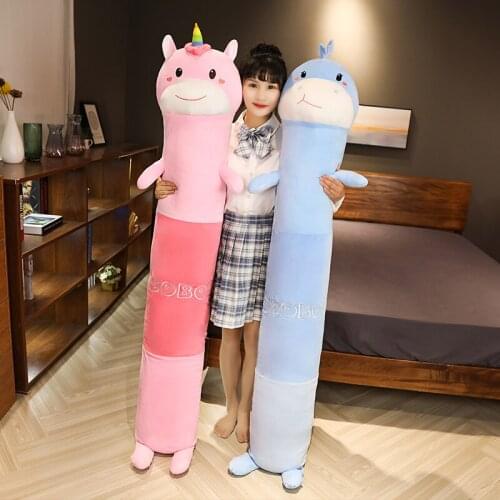 Cartoon Animals Cylindrical Pillow Long Unicorn Cat Dinosaur Lion Stuffed Toy Kids Adults Sleeping Friend 90cm/140cm