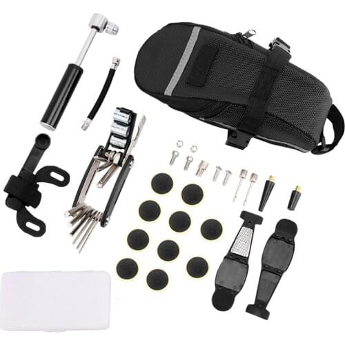 Bicycle Tire Repair Tool Kit With Bike Saddle Bag Air Pumps Tire Patch Wrench Bike Tool Set For Cycling Bike Repair Tool