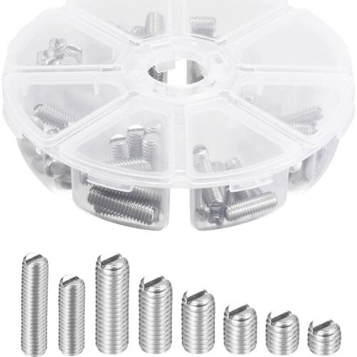 Uxcell Slotted Set Grub Screws, M5/M6 Metric 304 Stainless Steel Flat Point Set Screws Assortment Kit 1set (100pcs)
