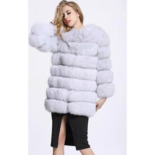 2019 New Style Winter Warm Fluffy Faux Long Coat Medium-long Fox Fur Spliced White Faux Fur Coat Women