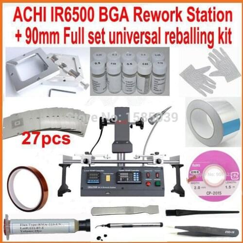 Original ACHI IR6500 DARK IR BGA rework station + 27pcs 90mm universal bga stencils diagonal reball station + 18pcs free gift