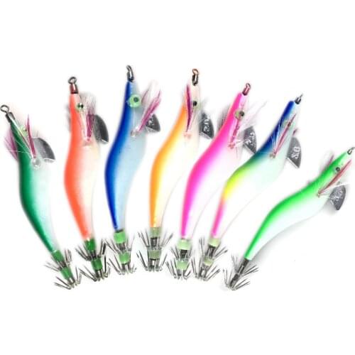 OLOEY 2.5# 3.0# 3.5# Squid Lures Luminous Squid Jig Fishing Wood Shrimp Lure Squid Cuttlefish Jigs Lures Spinnerbait Wood Shrimp