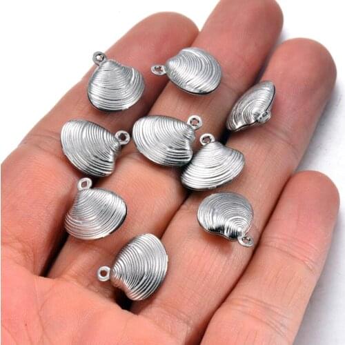 10pcs/lot Stainless Steel Hollow Shell Charm 13x14mm Sea Shell Pendant for DIY Bracelet Necklace Jewelry Making Accessories