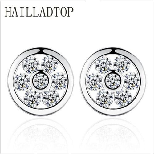 Silver Plated Stud Earrings Purple CZ Crystal Pendientes Mujer Moda Girl Earrings Fantasy Rotating Circular Fashion Ear Jewelry