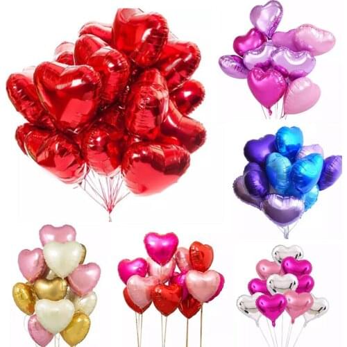 10pcs Multiple Colour Gold Heart Aluminium Foil Balloons Kids Adults Wedding Valentines Day Balloons Party decoration Supplies