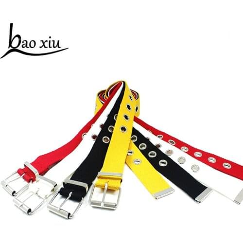 New Long Personality Design casual ring black metal belts female students jean canvas waist belt tide silver pin buckle Men lady