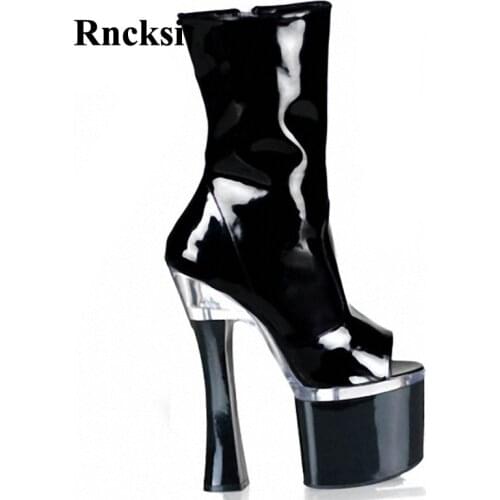 Rncksi Lady Party 18cm High Heels, Thick Roots, Zipper, Pole Dancing Boots, 7in Sexy, Black High Boots For Women Boots Shoes