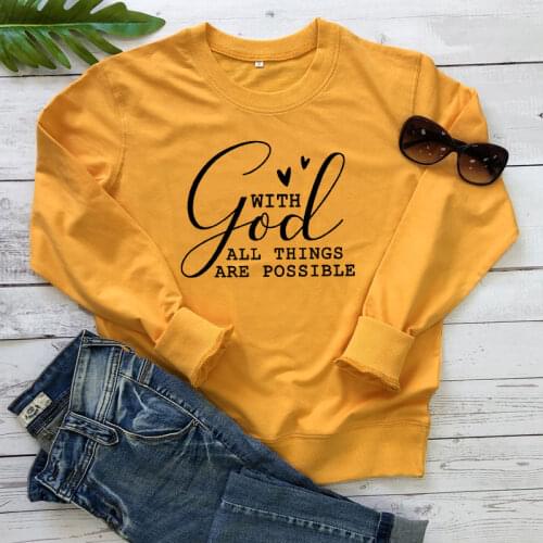 With God All Things Are Possible Christian Sweatshirt Women Catholic Church Sweatshirts Casual Inspirational Bible Pullovers