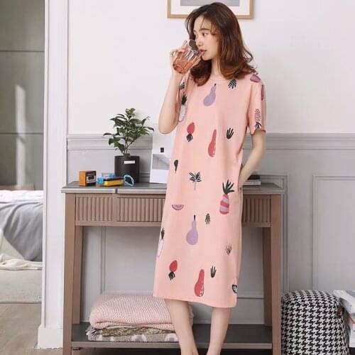 Sanderala 2021 Women Sleepwear Plus Size Cartoon Print Dress Lingerie Milk Silk Cute Animal Nightgrown Female Nighty Underwear