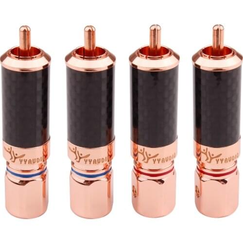 YYAUDIO 20 Pcs red copper plated Gold Carbon Fiber CD HiFi Audio Cable RCA Plug Connector HighEnd