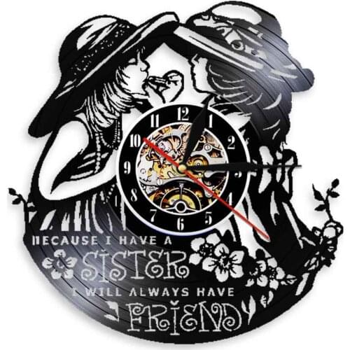 Glam Girls LED Night Light Vinyl Record Wall Clock Girl Friends Wall Hanging Watch Dress Up Make Up Lipstick Big Hats Clocks